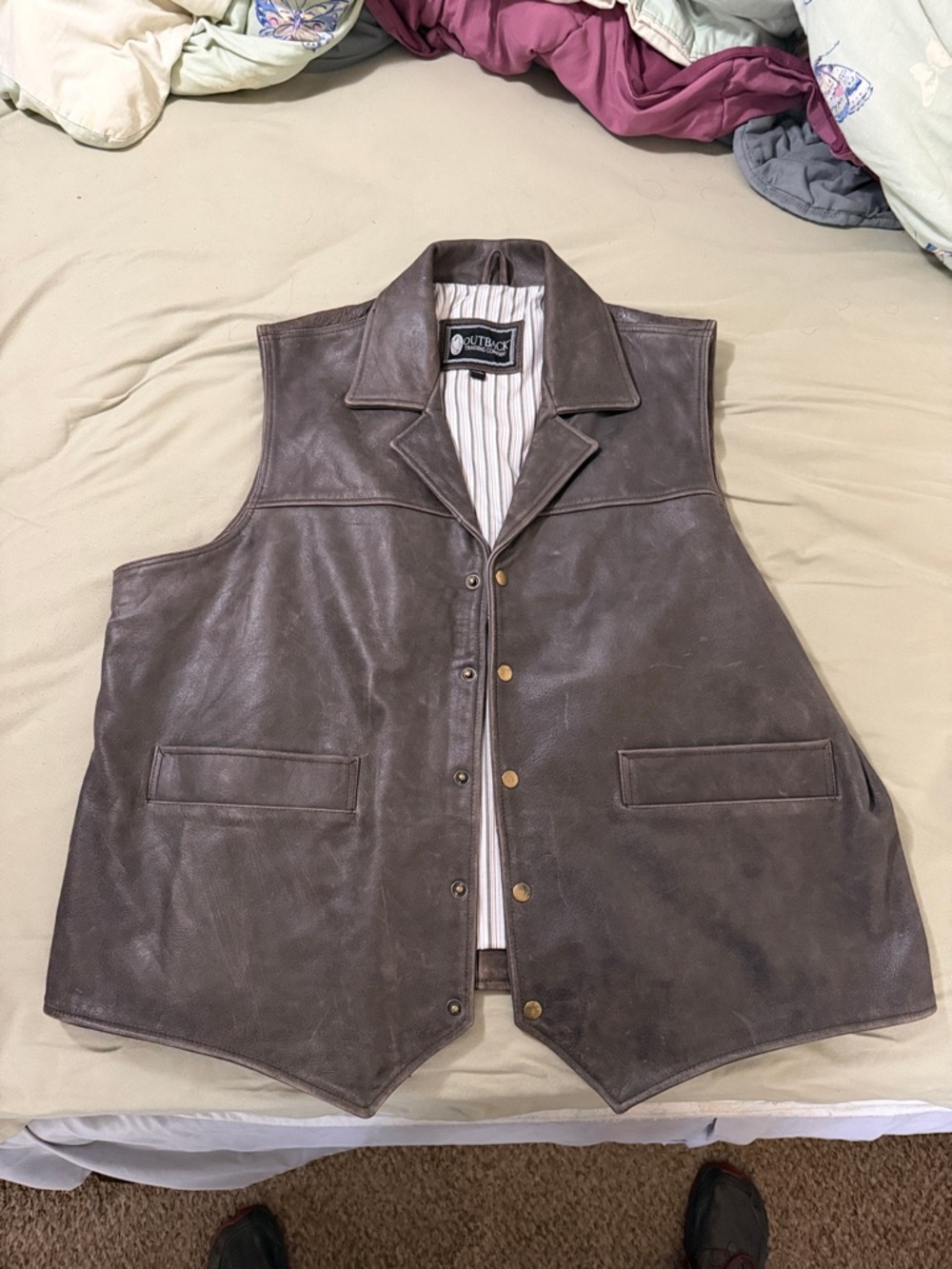Men's Dark Brown Leather Snap-Front Vest
